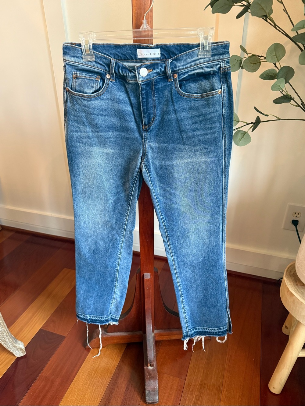 Loft Mid-Blue Raw-Hem Modern Straight leg Jeans
